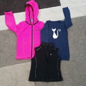 One puma hoodie one old navy crew neck , and vest